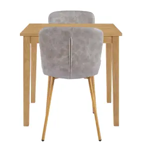 Hallowood Furniture Ledbury Light Oak Small Dining Table with 2 Grey Leather Effect Chairs