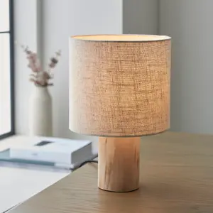 Luminosa Durban Complete Table Lamp, Natural Eucalyptus Wood, Natural Linen