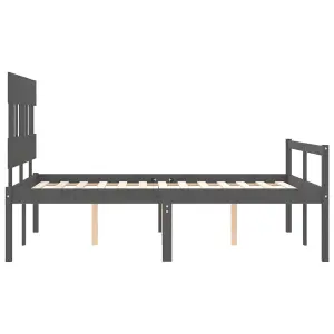 Berkfield Bed Frame with Headboard Grey Double Solid Wood