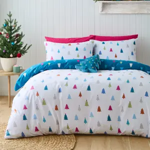 Catherine Lansfield Christmas Tree Soft Microfibre Reversible Single Duvet Cover Set with Pillowcase White