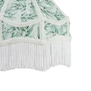 Victorian Empire Handmade Lamp Shade with Emerald Green Leaves and White Tassels