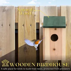 Traditional Wooden Garden Ornaments Outdoor Bird House Slate/ Green Coloured Roof Stunning Garden Bird Box