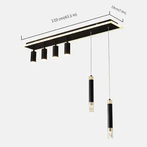 Garwarm 6-Light Black Dimmable LED Linear Pendant Light with Remote