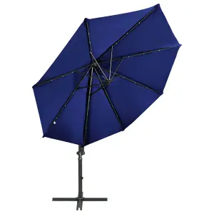 Berkfield Cantilever Umbrella with Pole and LED Lights Azure Blue 300 cm