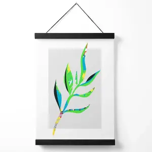 Papyrus Leaf Blue and Green Abstract Minimalist Medium Poster with Black Hanger