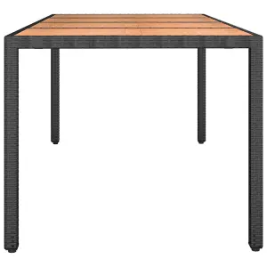 Berkfield Garden Table with Wooden Top Black Poly Rattan&Solid Wood Acacia