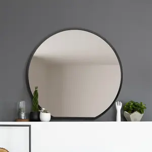 MirrorOutlet The Circulus Black Framed Flat Bottom Circular Wall Mirror 105CM X 100CM