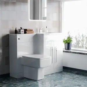 Nes Home 1100mm Right Hand Freestanding White Basin Vanity Unit with WC Unit & BTW Toilet