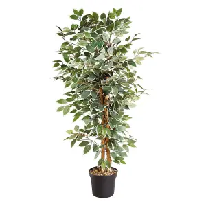 Artificial Weeping Fig Plant - Faux Fake Tall Green Houseplant Tree in Black Pot, Indoor Home Floral Decoration - H130 x 30cm Dia