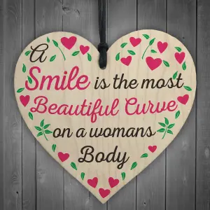 Red Ocean Smile Is The Most Beautiful Curve Wooden Hanging Heart Plaque