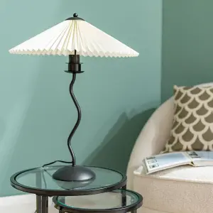 ValueLights Black Metal Wavy Single Stem Table Lamp with White Origami Pleated Shade - Bulb Included