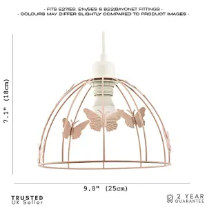 Modern Birdcage Pendant Shade in Blush Pink Metal with Butterflies - Shabby Chic