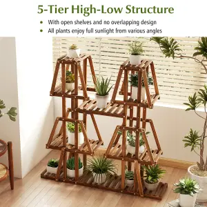 Costway Wood Plant Stand 5-Tier 10 Pots Plant Display Rack Indoor Flowerpot Holder