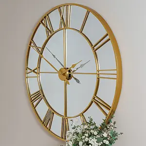 Extra Large Gold Mirrored Wall Clock 120cm