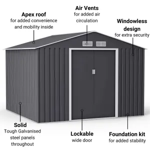 BillyOh Ranger Apex Metal Shed With Foundation Kit - 9x8 Dark Grey