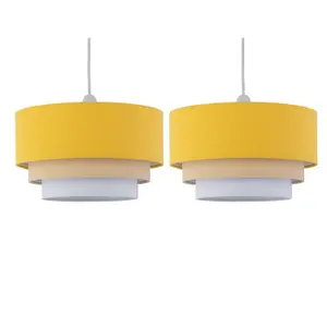 First Choice Lighting Set of 2 Gabi Ochre Ombre Linen 3 Tier Ceiling Light Shades