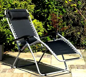 Sun Lounger Garden Recliner Zero Gravity Deck Chair Head Rest Outdoor Camping