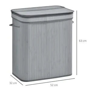 Salinas Bamboo Laundry Hamper with Handles Grey / 63 H cm x 52 W cm x 32 D cm