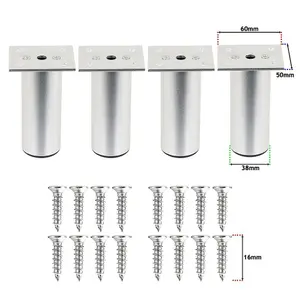 SPARES2GO Universal Adjustable Furniture Feet 4.5" Silver Wardrobe Table Footrest Riser Legs (Pack of 4)