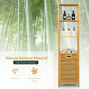 Costway 3-Tier Bamboo Bathroom Tilt-out Laundry Hamper Storage Organise w/Laundry Basket