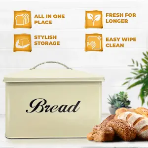 Vintage Style Bread Bin Large Stainless Steel Food Storage Retro Kitchen, Cream