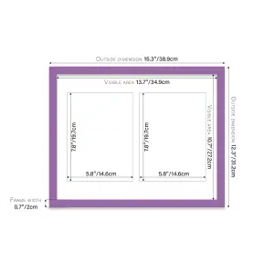 14x11 Inch 2 Opening Photo Collage Frame, Display Two 8x6 Inch Photos, Multi Aperture Family Picture Frame, Purple