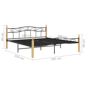 Berkfield Bed Frame Black Metal and Solid Oak Wood 180x200 cm 6FT Super King