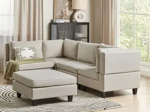 Corner Sofa with Ottoman UNSTAD Light Beige Fabric Right Hand