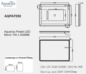 Aquarius Pastel LED Mirror 700 x 500MM