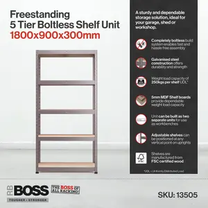 RB BOSS 5 Shelf MDF Galvanised Steel Shelving Unit (H)1800mm (W)900mm (D)300mm