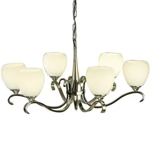 Luxury Hanging Ceiling Pendant Light Bright Nickel Opal Glass 6 Lamp Chandelier