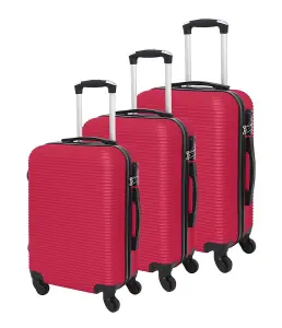 LUGGIT 3 Pcs Travel Lightweight Trolley Luggage Suitcase Set of 3 Sizes, ABS Shell - Parallel Line Red