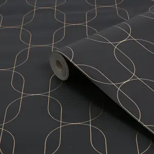 Superfresco Eternity Geometric Black/Gold Wallpaper