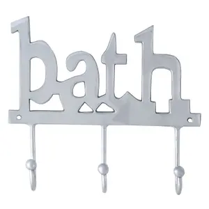 Homescapes Metal Silver Coat Rack - BATH 3 Wall Hooks