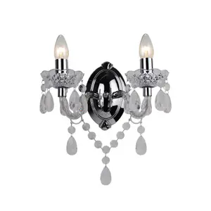 First Choice Lighting Marie Therese Clear Chrome 2 Light Wall Light