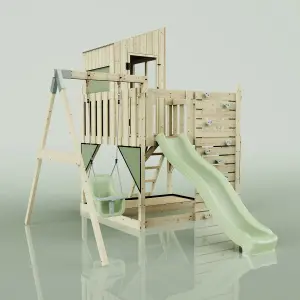 PolarPlay Kids Climbing Tower & Playhouse with Swing and Slide - Swing Helka Sage