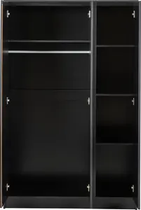 Malvern 3 Door Wardrobe in Black Finish Hanging Rail and Shelving