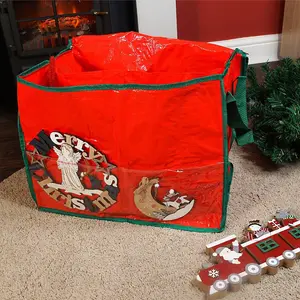 Storage Bag with Side Pouch, Carry Handles, Zipper & 3 Compartments - Store Clothes, Festive Christmas Decorations, Toys, Crafts