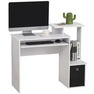 HOMCOM Computer Desk with Sliding Keyboard Tray Storage Drawer Shelf White