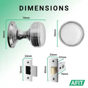 AFIT Lined Door Knob Set Polished Chrome - 1 Pair of Mortice Knobs (55mm) & Latch (76mm) for Internal Doors