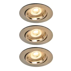 GoodHome Salk Brushed chrome Nickel effect Adjustable LED Warm white Downlight 4.8W IP20, Pack of 3