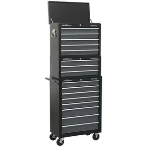 Premium Stacking 16 Drawer Tool Chest Bundle with BB Slides in Black and Grey