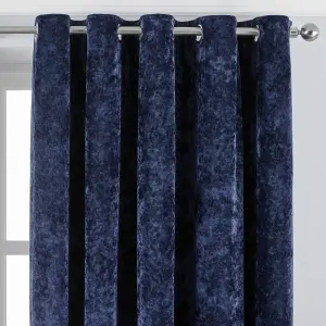 Paoletti Navy Blue Verona Crushed Velvet Eyelet Curtain Pair (W) 229cm x (L) 137cm