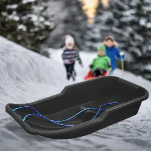 Black Kids Heavy Duty Snow Sledge Toboggan Sleigh Sled Rope Plastic Adults Ski Board