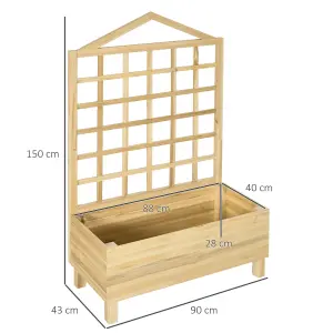 Outsunny Wooden Planters with Trellis for Vine Climbing, Raised Beds for Garden Patio, Outdoor Planter Box Distressed Natural Tone