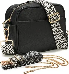 Lily England Cross Body Bag Women - Multiple Pockets - Adjustable Wide Strap And Chain - Black Handbag Crossbody - Over The Shoulder Bag