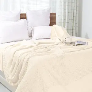 EHC Cotton Soft Hand Woven Reversible Lightweight Cream Adult Cellular Blanket, Single 180 x 230cm