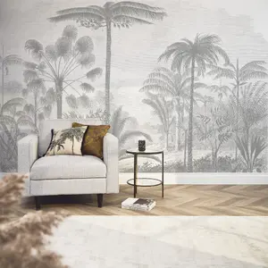 Etched Palms Mural In Grey (300cm x 240cm)