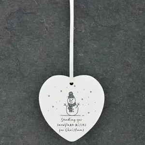 The Seasonal Aisle Snowman Snowflake Kisses Heart Shaped Ceramic Ornament