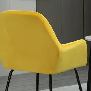 HOMCOM Modern Accent Chair, Velvet-Touch Fabric Upholstered Armchair with Metal Base for Living Room, Bedroom Dinning Room, Yellow